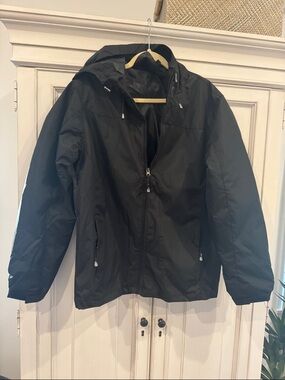 Black Hooded Rainproof Jacket